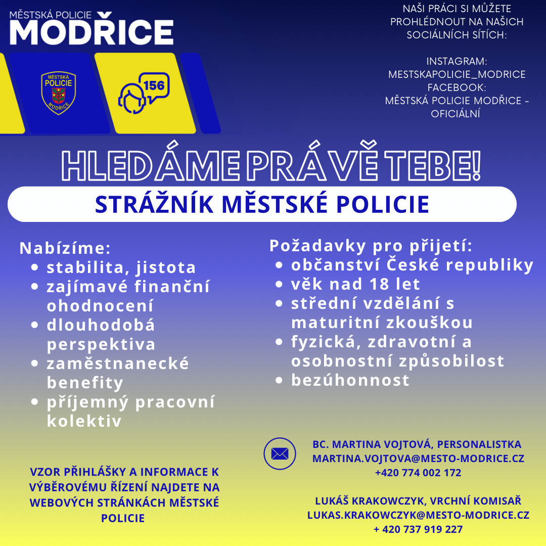 Městská policie Modřice - výběrové řízení na pozici strážník městské policie