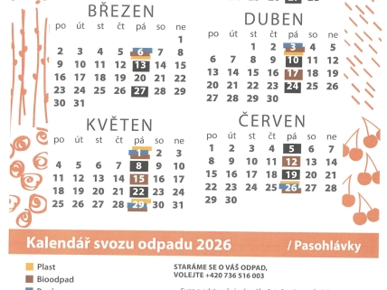 Obec Pasohlávky - Kalendář svozu odpadu 2026